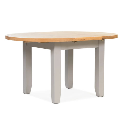 Gloucester 1.1M Grey Painted Round Extending Dining Table With Oak Top - extended