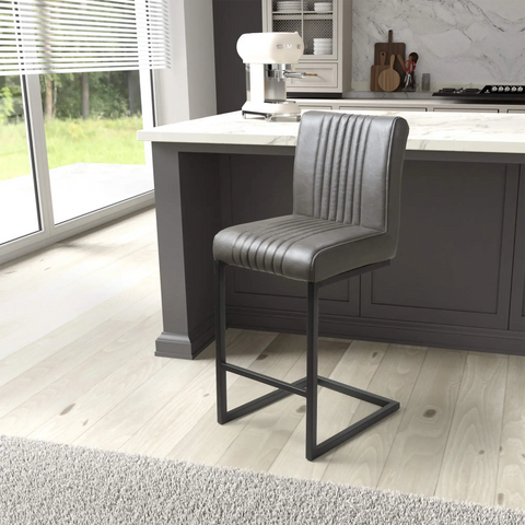 Pair of Leather effect Grey Bar Chair-Bar-Stools-Lifestyle-Image 