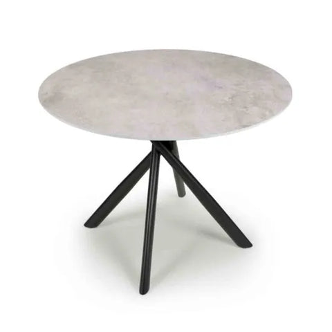 Grey Granite effect Round Dining Table with 4 Brushed Velvet Yellow Chairs. Chairs also available in Grey-Table image