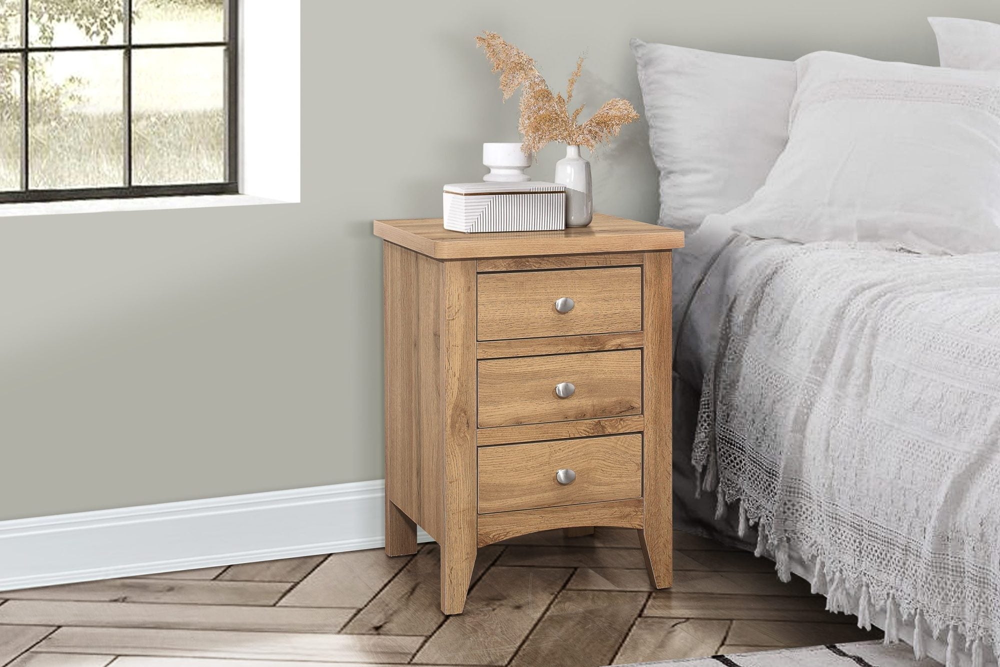 Havencrest 3 Drawer Bedside Oak - Pair