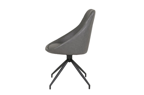 Flacon Grey Leather Swivel Dining Chair - Side View