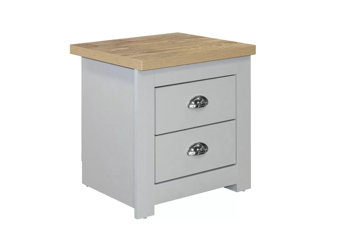 Hillcrest 2 Drawer Bedside Grey & Oak Effect - Pair