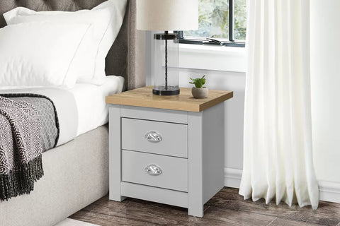 Hillcrest 2 Drawer Bedside Grey & Oak Effect - Pair