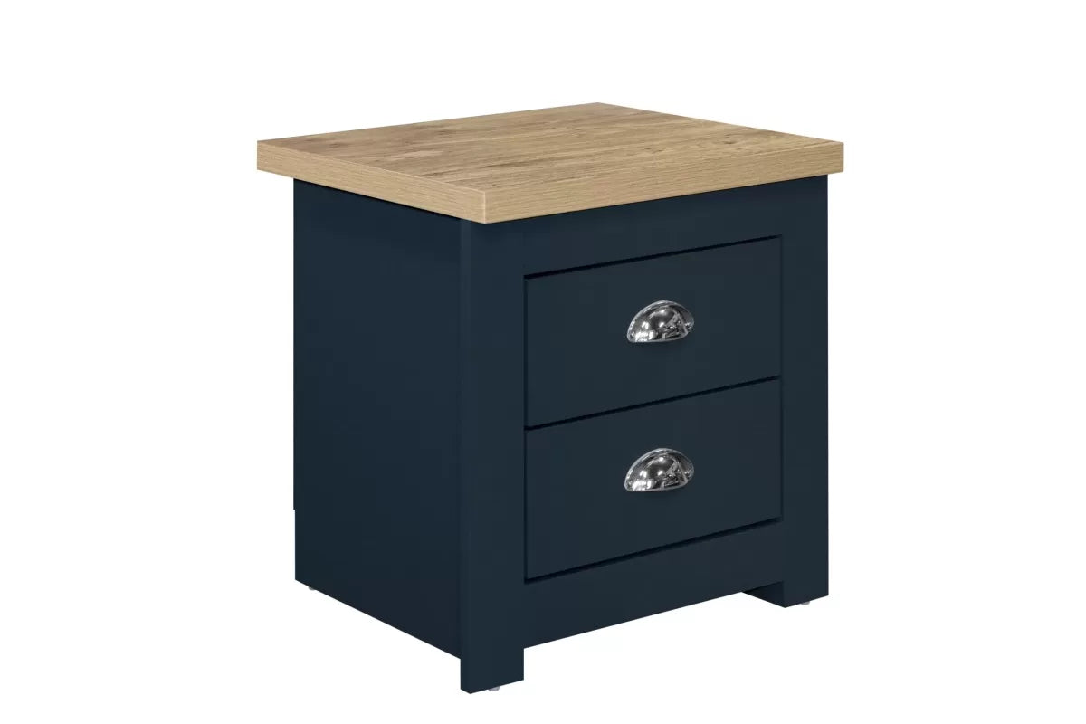 Hillcrest 2 Drawer Bedside Navy Blue & Oak Effect - Pair