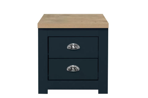 Hillcrest 2 Drawer Bedside Navy Blue & Oak Effect - Pair