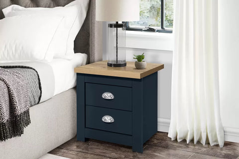 Hillcrest 2 Drawer Bedside Navy Blue & Oak Effect - Pair