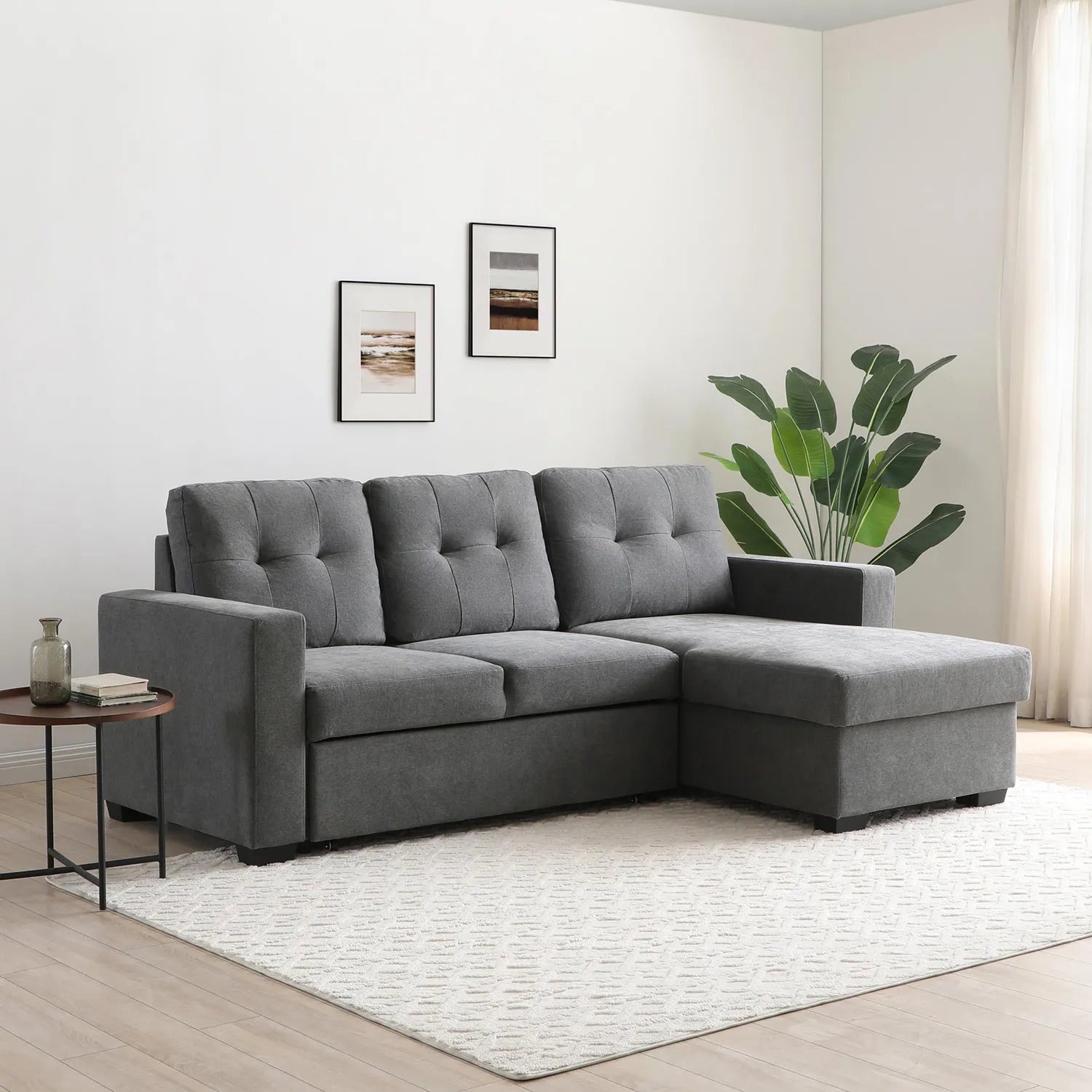 Hampshire Grey Textured Weave Fabric Corner Sofa Bed. Available in Grey, Navy and Natural - Lifestyle Image 