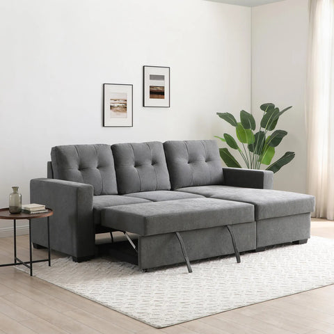 Hampshire Grey Textured Weave Fabric Corner Sofa Bed. Available in Grey, Navy and Natural - Sofa into Sofabed  