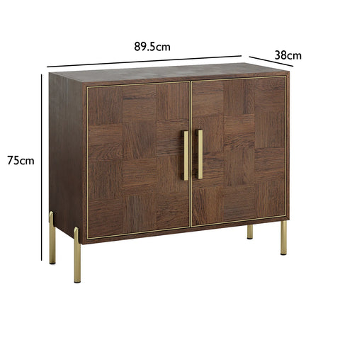 Hemingway Mahogany Oak and Gold 2 Door Sideboard, also available in 3 and 4 door - Dimensions