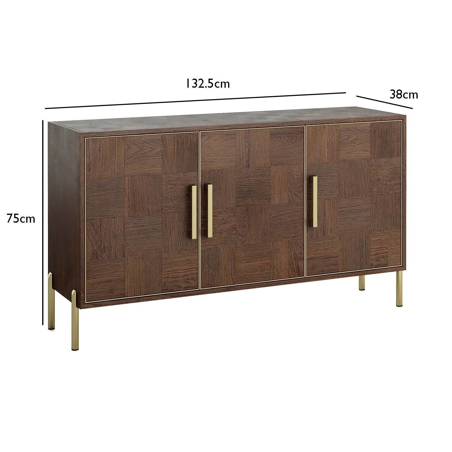 Hemingway Mahogany Oak and Gold 3 Door Sideboard, also available in 2, 3 and 4 door sideboard - Dimensions