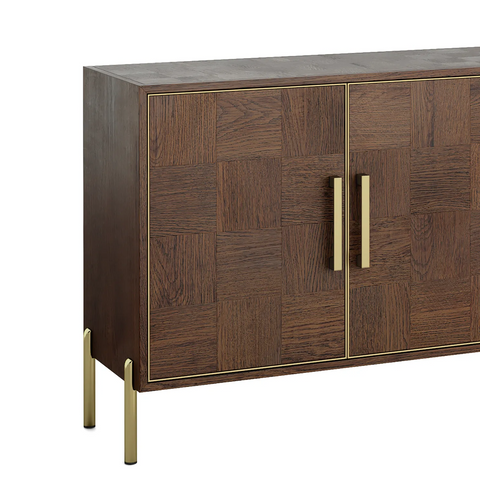 Hemingway Mahogany Oak and Gold 2 Door Sideboard, also available in 3 and 4 door - Close Up of Geometric Design 