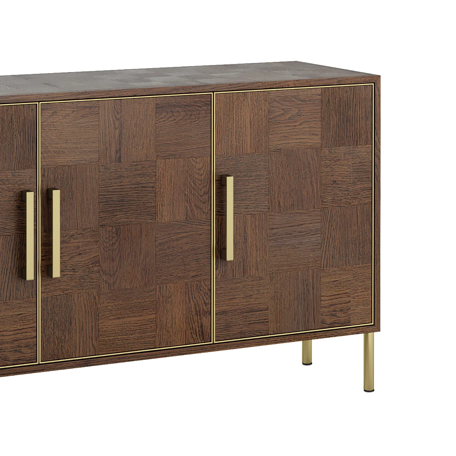 Hemingway Mahogany Oak and Gold 3 Door Sideboard, also available in 2, 3 and 4 door sideboard - Close UP of Gold Detail