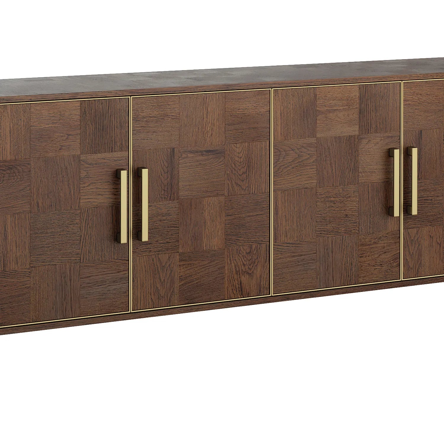 Hemingway Mahogany Oak and Gold 4 Door Sideboard, also available in a 2 and 3 door sideboard - Close up of gold door handles