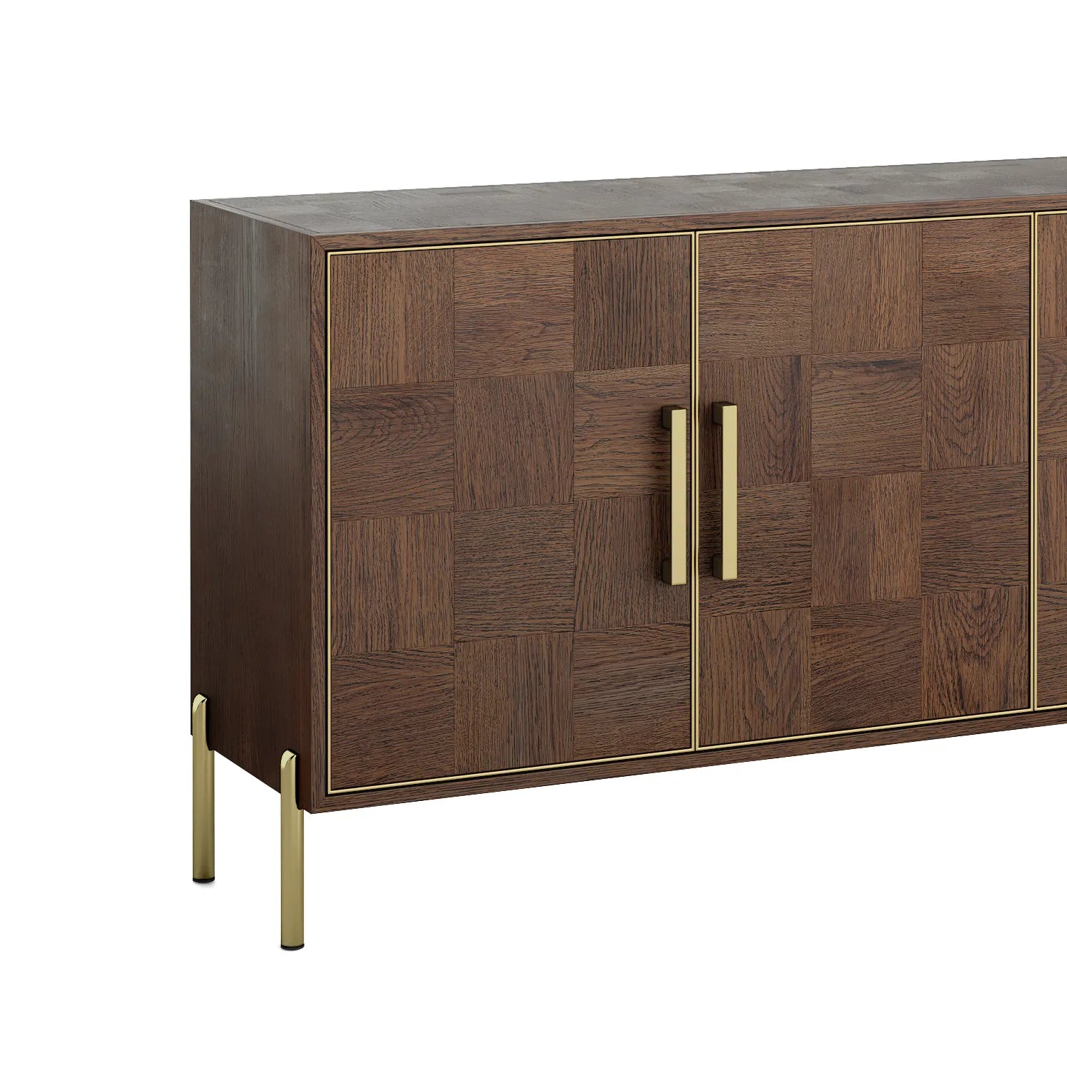 Hemingway Mahogany Oak and Gold 4 Door Sideboard, also available in a 2 and 3 door sideboard - Close Up of Gold Detail