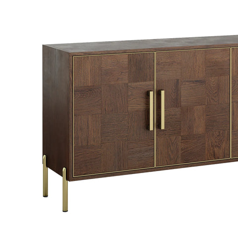 Hemingway Mahogany Oak and Gold 4 Door Sideboard, also available in a 2 and 3 door sideboard - Close Up of Gold Detail