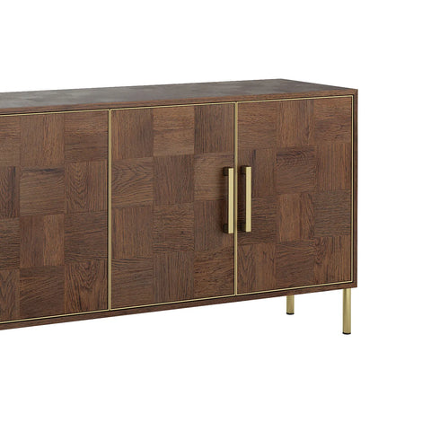 Hemingway Mahogany Oak and Gold 4 Door Sideboard, also available in a 2 and 3 door sideboard - Close Up of Geometric Design 