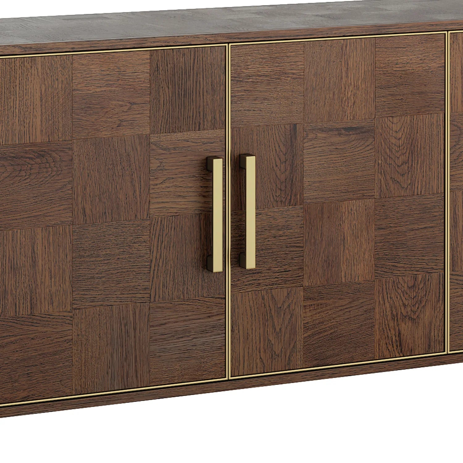 Hemingway Mahogany Oak and Gold 4 Door Sideboard, also available in a 2 and 3 door sideboard - Close Up of Gold trim on Sideboard