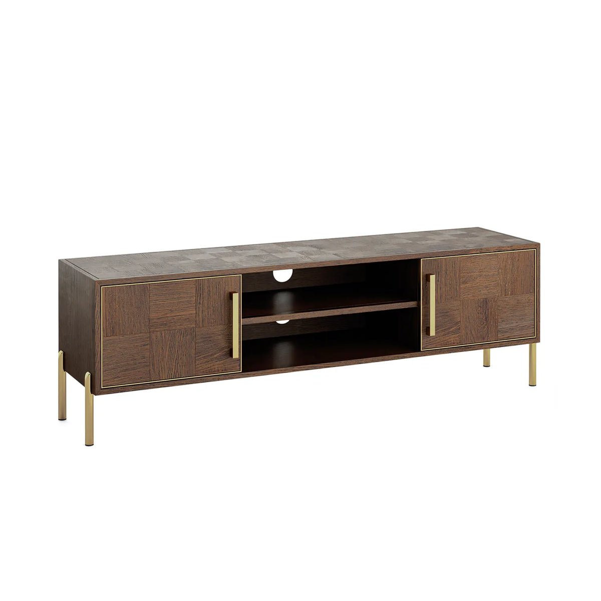 Hemingway Mahogany Oak and Gold Large TV Unit, also available in a small TV Unit 