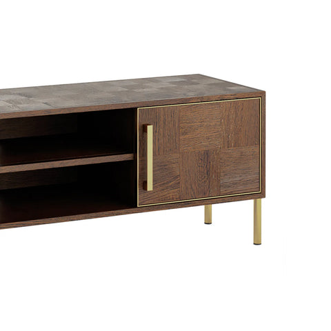 Hemingway Mahogany Oak and Gold Large TV Unit, also available in a small TV Unit - Close Up of Geometric design