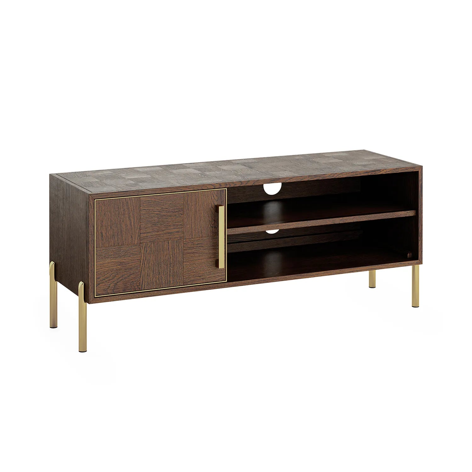 Hemingway Mahogany Oak and Gold Small TV Unit also available in large