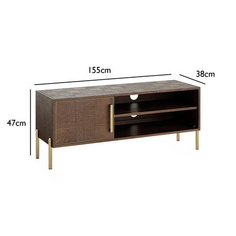 Hemingway Mahogany Oak and Gold Small TV Unit also available in large - Dimensions