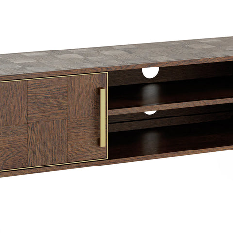 Hemingway Mahogany Oak and Gold Small TV Unit also available in large - Close Up of Gold Handle and Detail