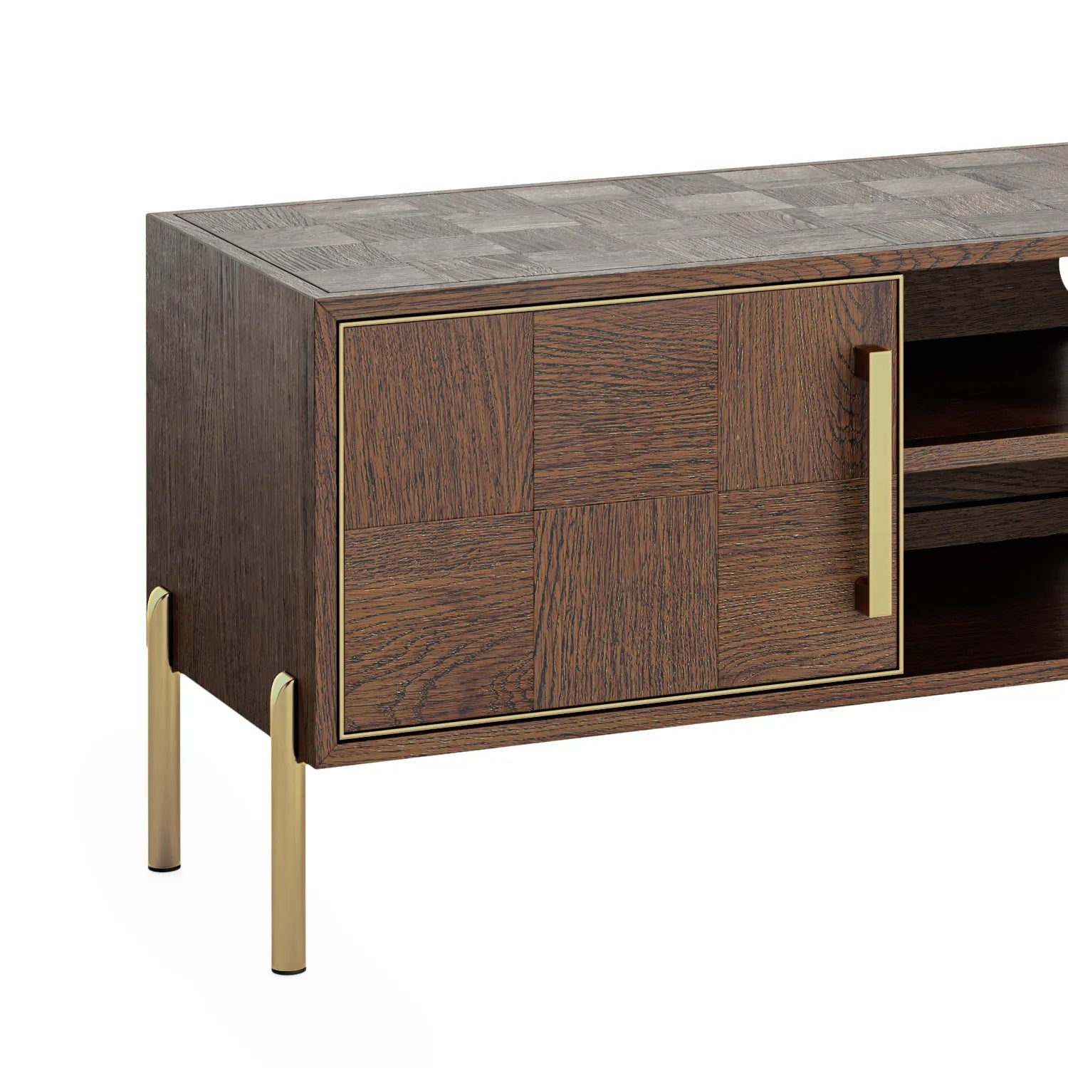 Hemingway Mahogany Oak and Gold Small TV Unit also available in large - Close Up of Gold Legs