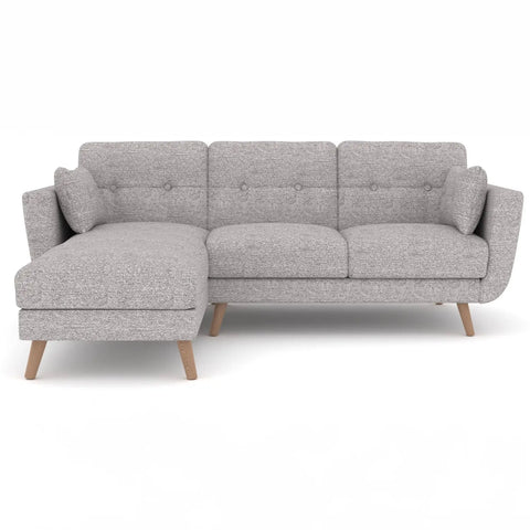 Hestia Grey Soft Touch Fabric LHF Corner Sofa Bed in stylish corner design with wooden legs. - Front View