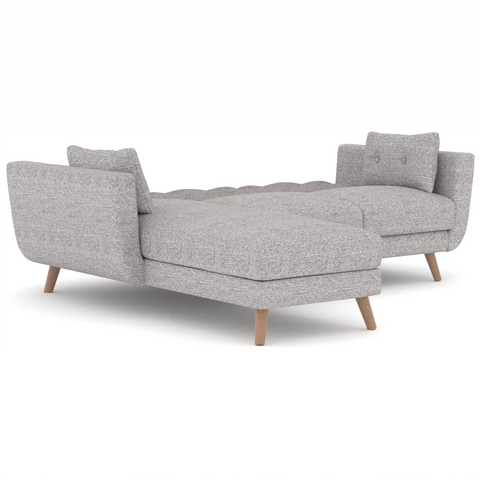 Hestia Grey Soft Touch Fabric LHF Corner Sofa Bed in stylish corner design with wooden legs. - Open Bed View