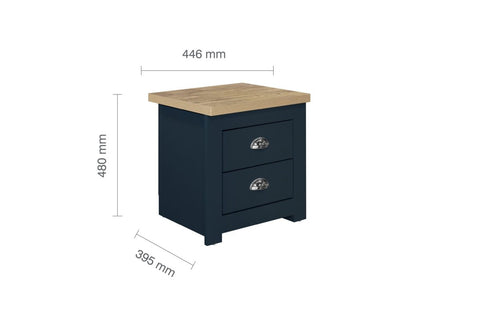 Hillcrest 2 Drawer Bedside Navy Blue & Oak Effect - Pair