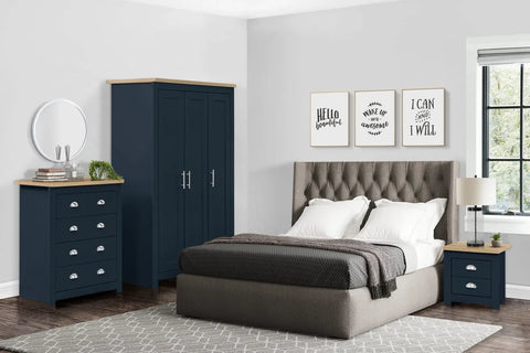 Hillcrest 2 Drawer Bedside Navy Blue & Oak Effect - Pair