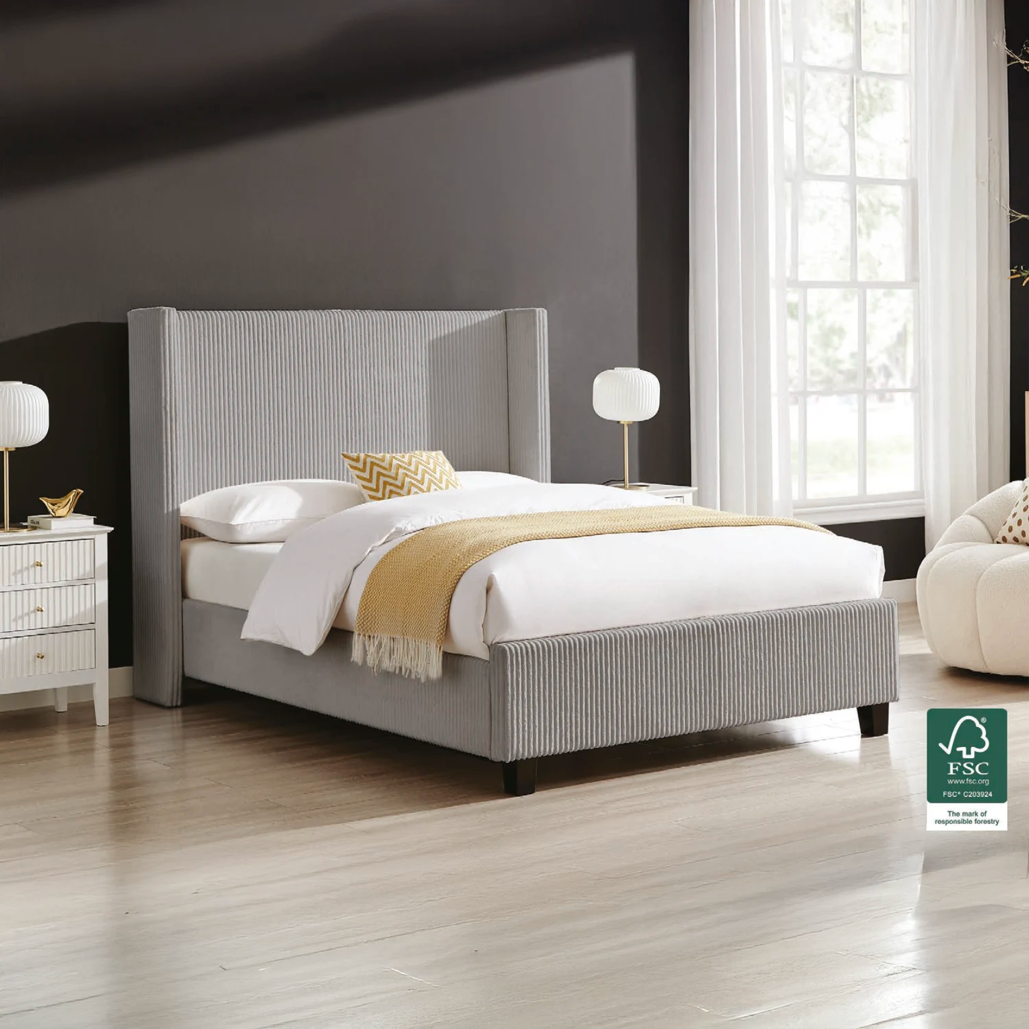 Howe Natural Upholstered Bed With Wingback Headboard