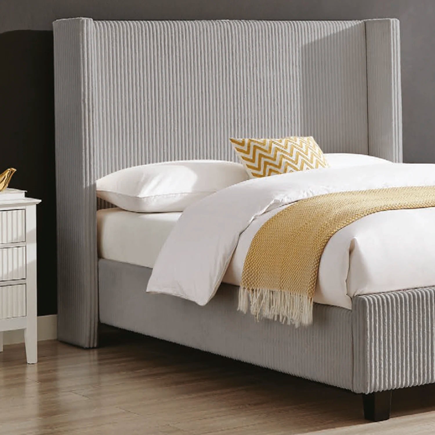 Howe Natural Upholstered Bed With Wingback Headboard