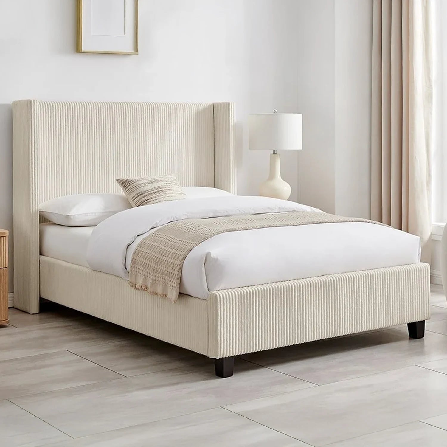 Howe Natural Upholstered Bed With Wingback Headboard