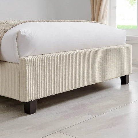 Howe Upholstered Bed With Wingback Headboard, Available in Grey and Natural - Natural Fabric Detail