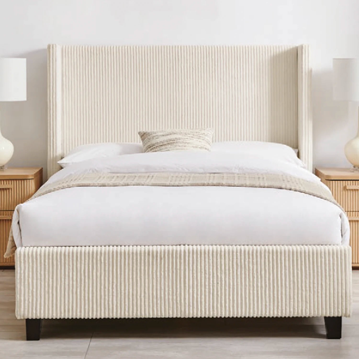 Howe Natural Upholstered Bed With Wingback Headboard