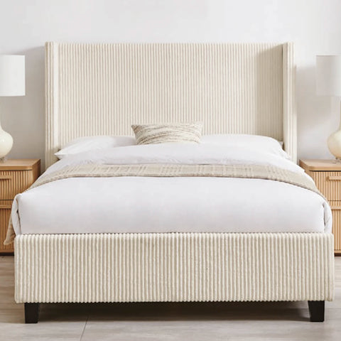 Howe Upholstered Bed With Wingback Headboard, Available in Grey and Natural - Natural Image