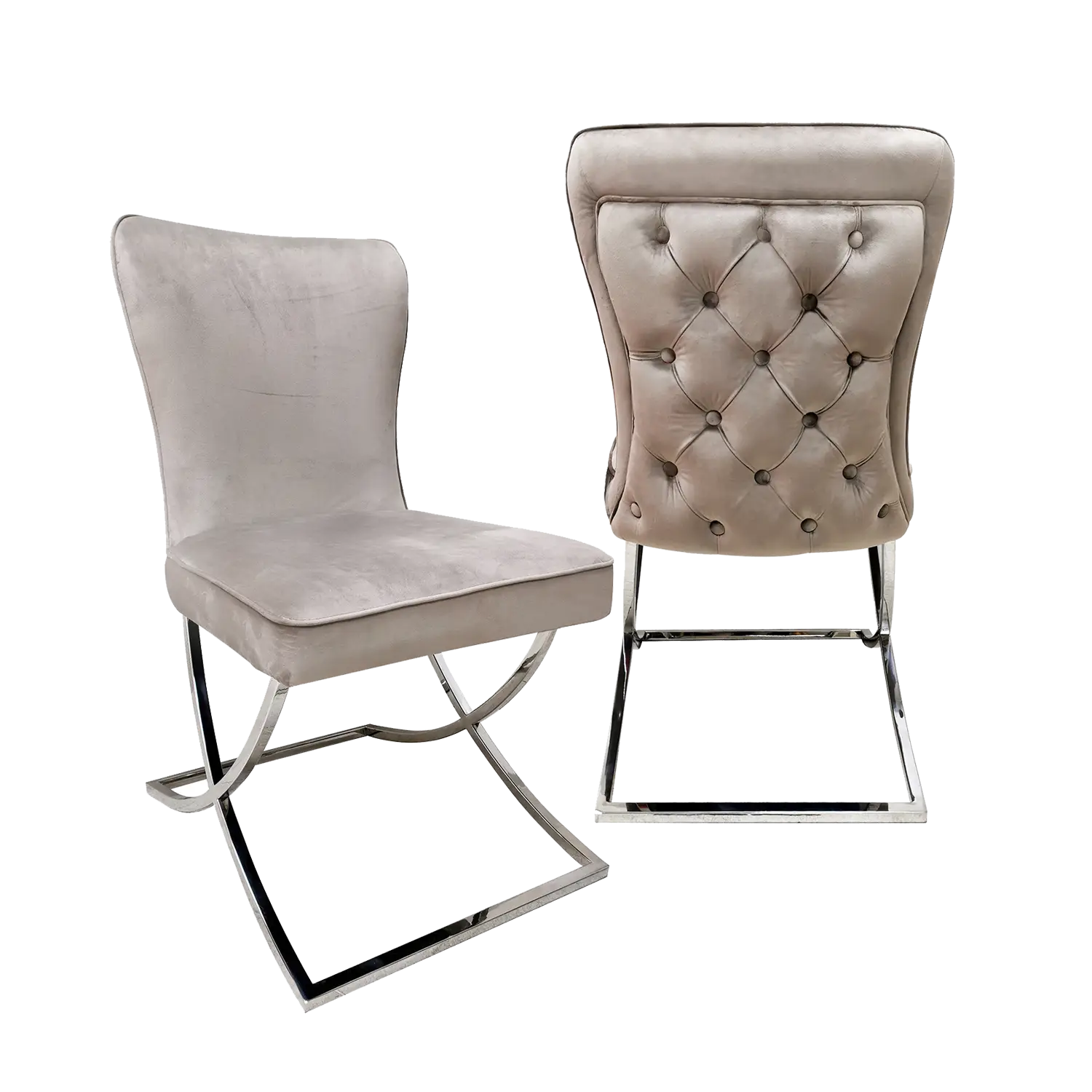 Hugo Taupe Plush Velvet Set of 4 Dining Chairs