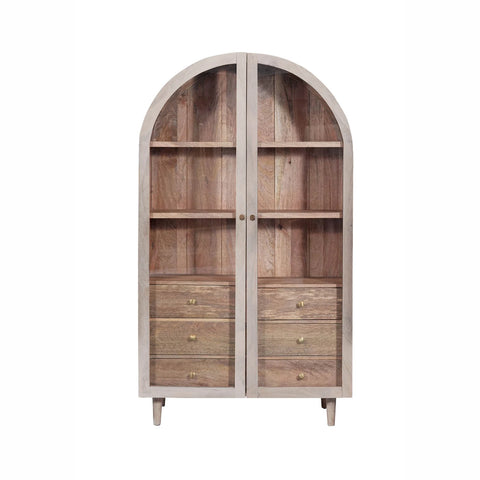 Iconic Designer Whitewash Wooden 2 Door Glass Cabinet, also available in Black 