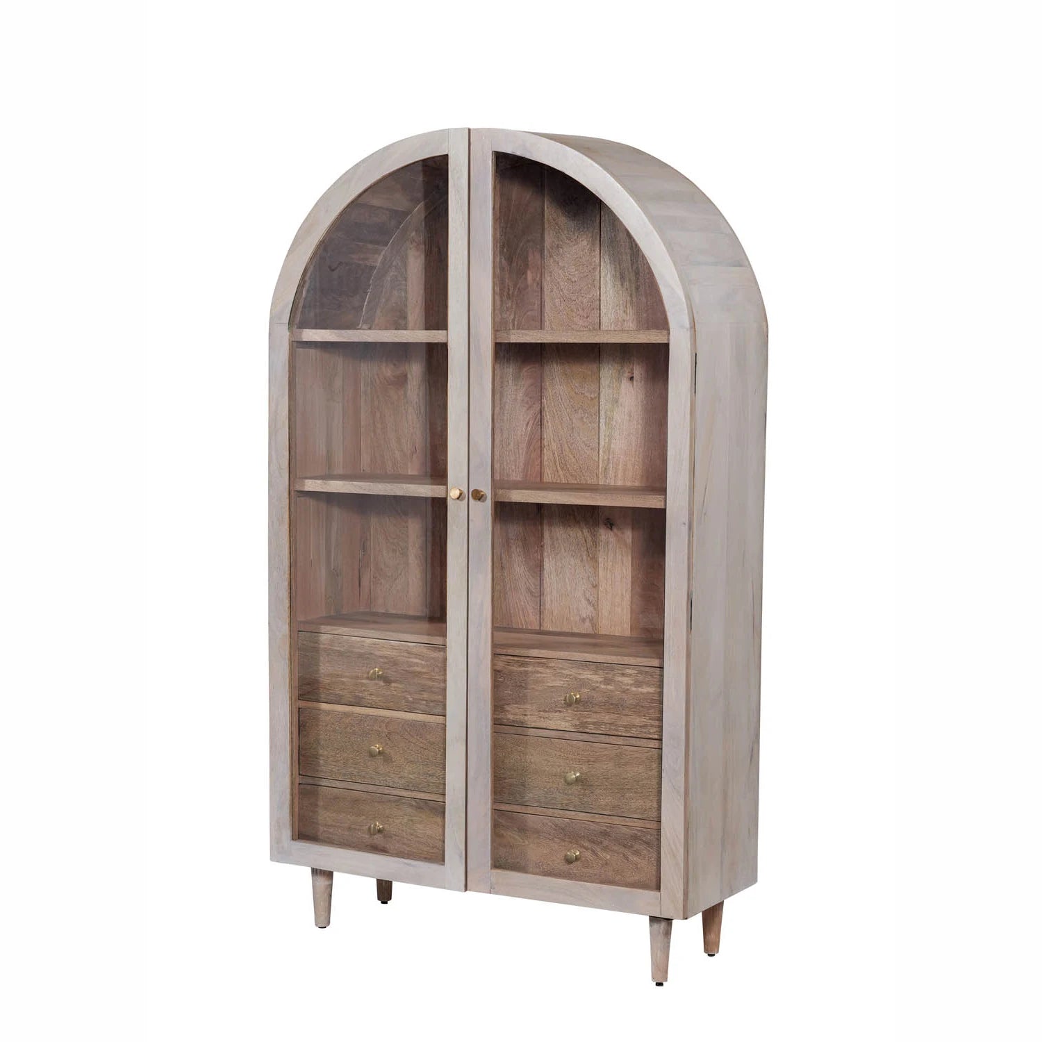 Iconic Designer Whitewash Wooden 2 Door Glass Cabinet