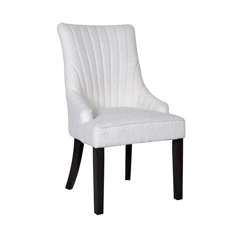 Iconic Ivory Boucle Fabric Upholstered Set of 6 Dining Chairs, also available in set of 4 - Chair Side Angle Image  