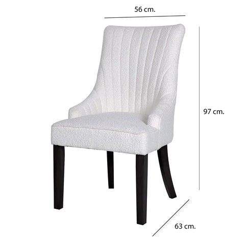 Set of 4 Iconic Ivory Boucle Fabric Upholstered Dining Chairs, also available in set of 6 - Dimensions 