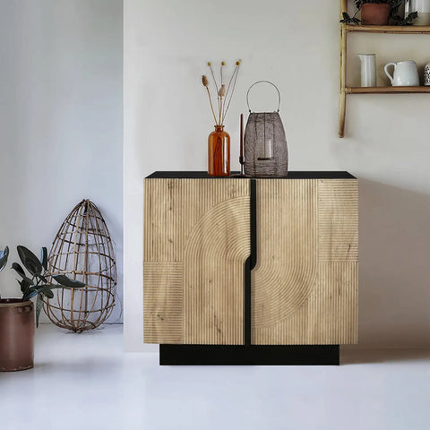 Iconic Designer Light Oak 2 Door Drinks Cabinet - Lifestyle Image