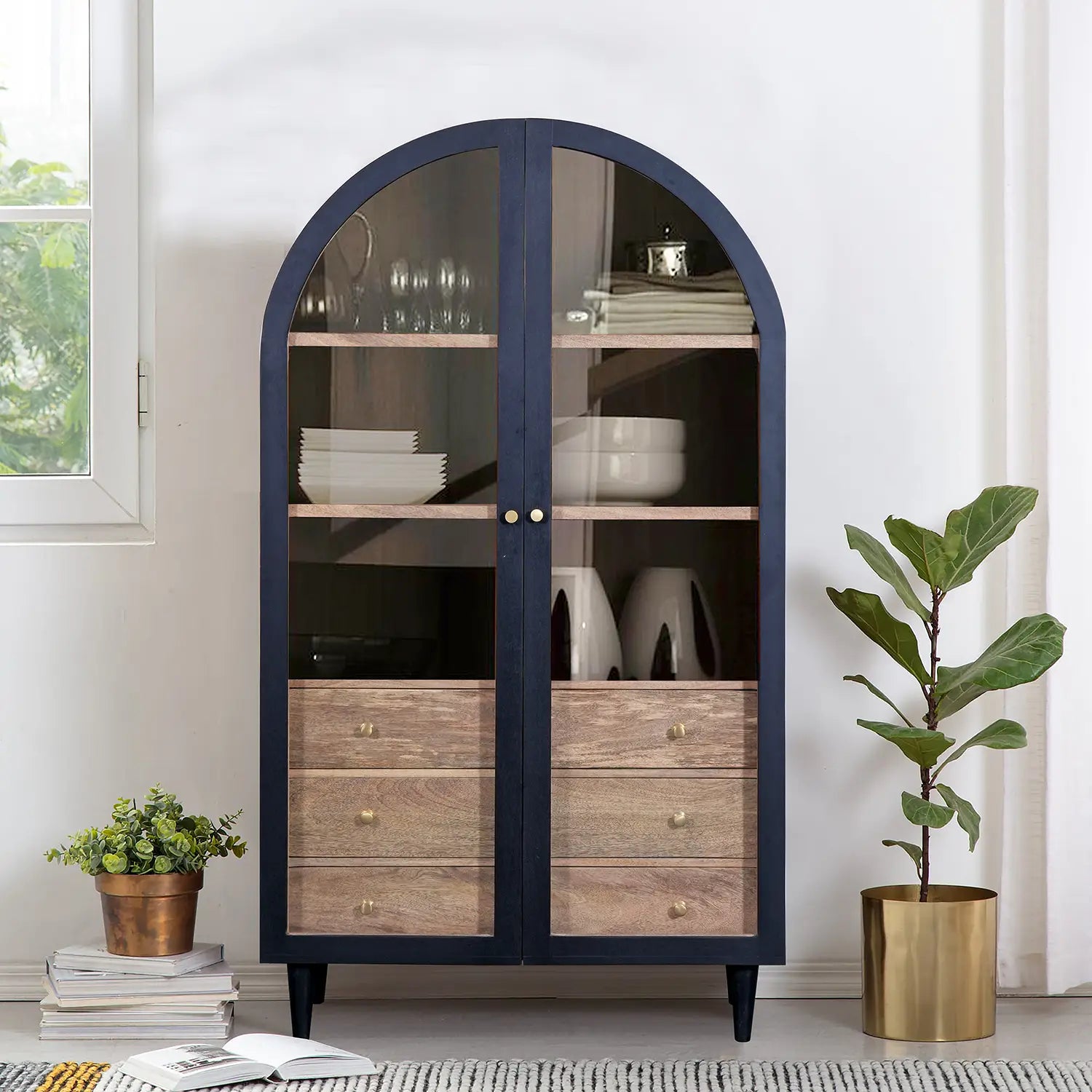 Iconic Designer Wooden 2 Door Glass Cabinet