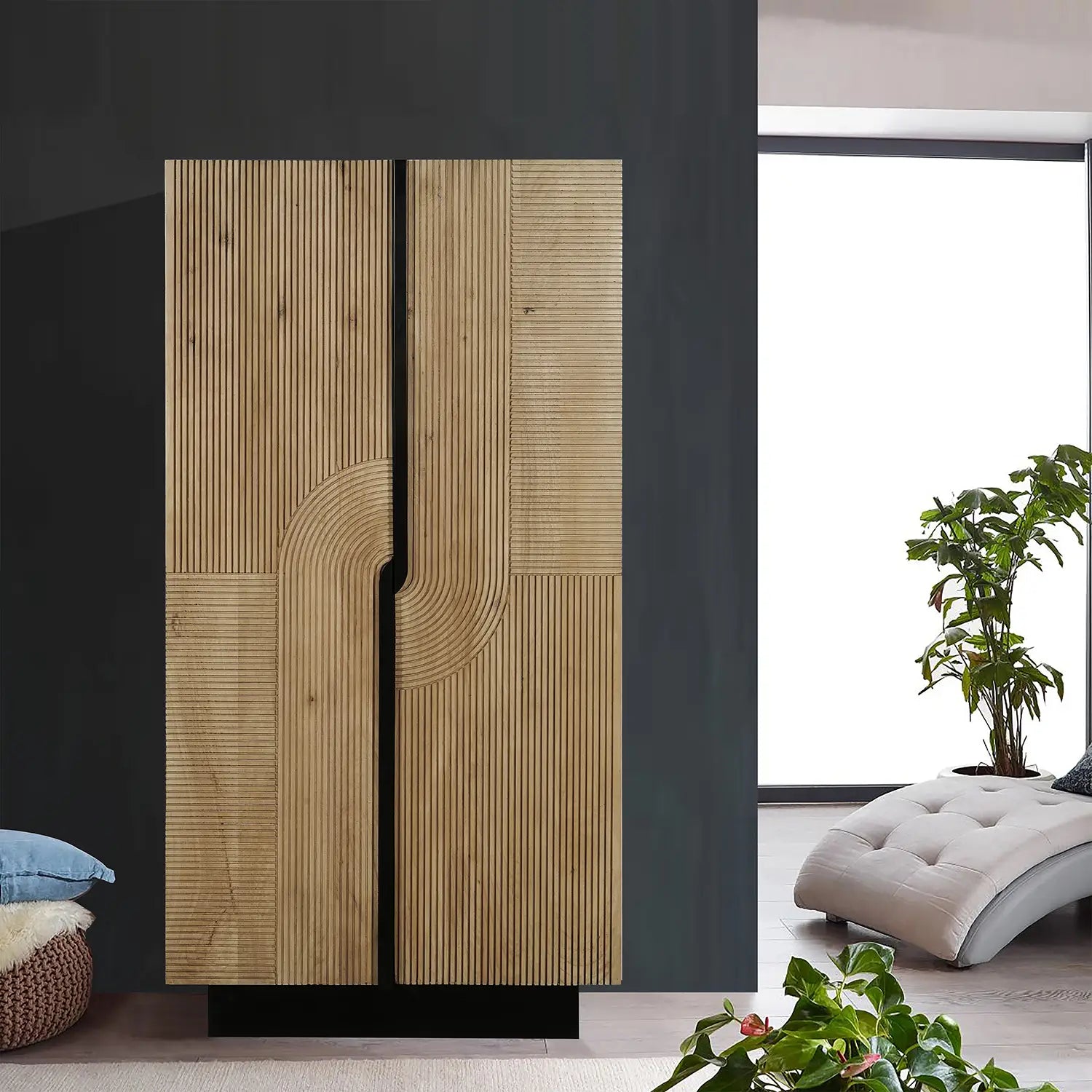 Iconic Designer Light Oak 2 Door Tall Cabinet