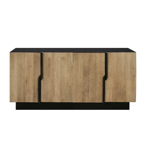 Iconic Designer Light Oak 4 Door Sideboard - Front View