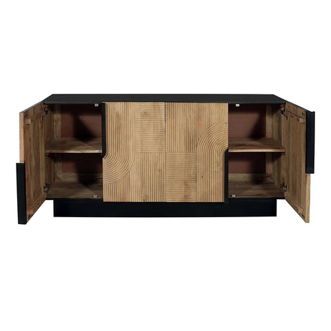 Iconic Designer Light Oak 4 Door Sideboard - Open Doors