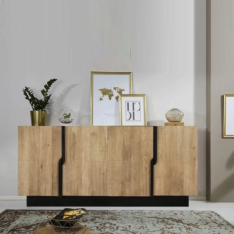 Iconic Designer Light Oak 4 Door Sideboard - Lifestyle Image