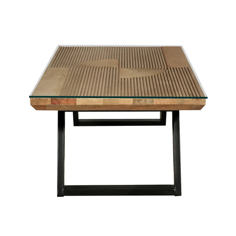 Iconic Designer Light Oak Coffee Table With Black Metal U Shape Legs - Black U Shaped Leg design 