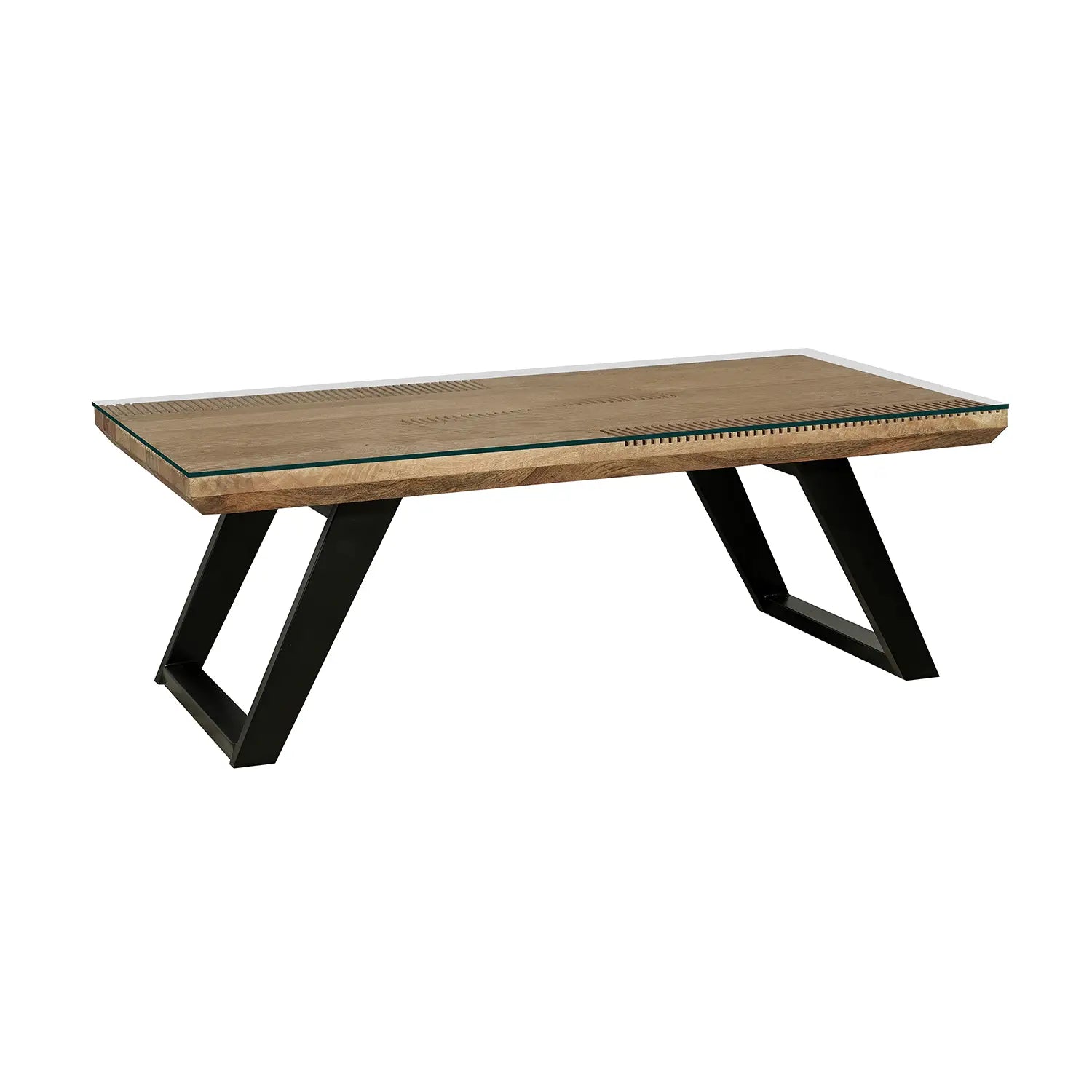 Iconic Designer Light Oak Coffee Table With Black Metal U Shape Legs